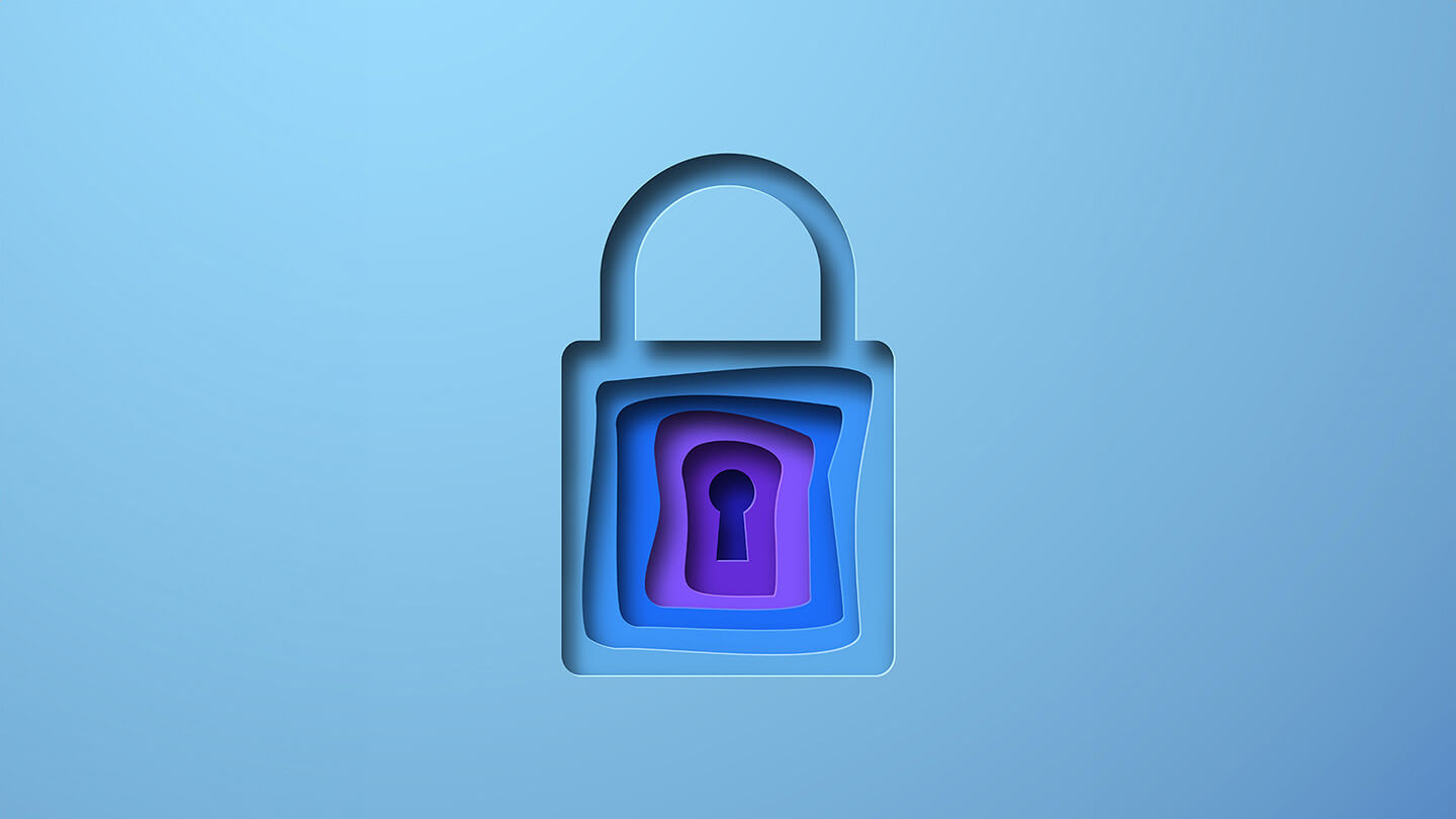 Multi-layered lock on blue background