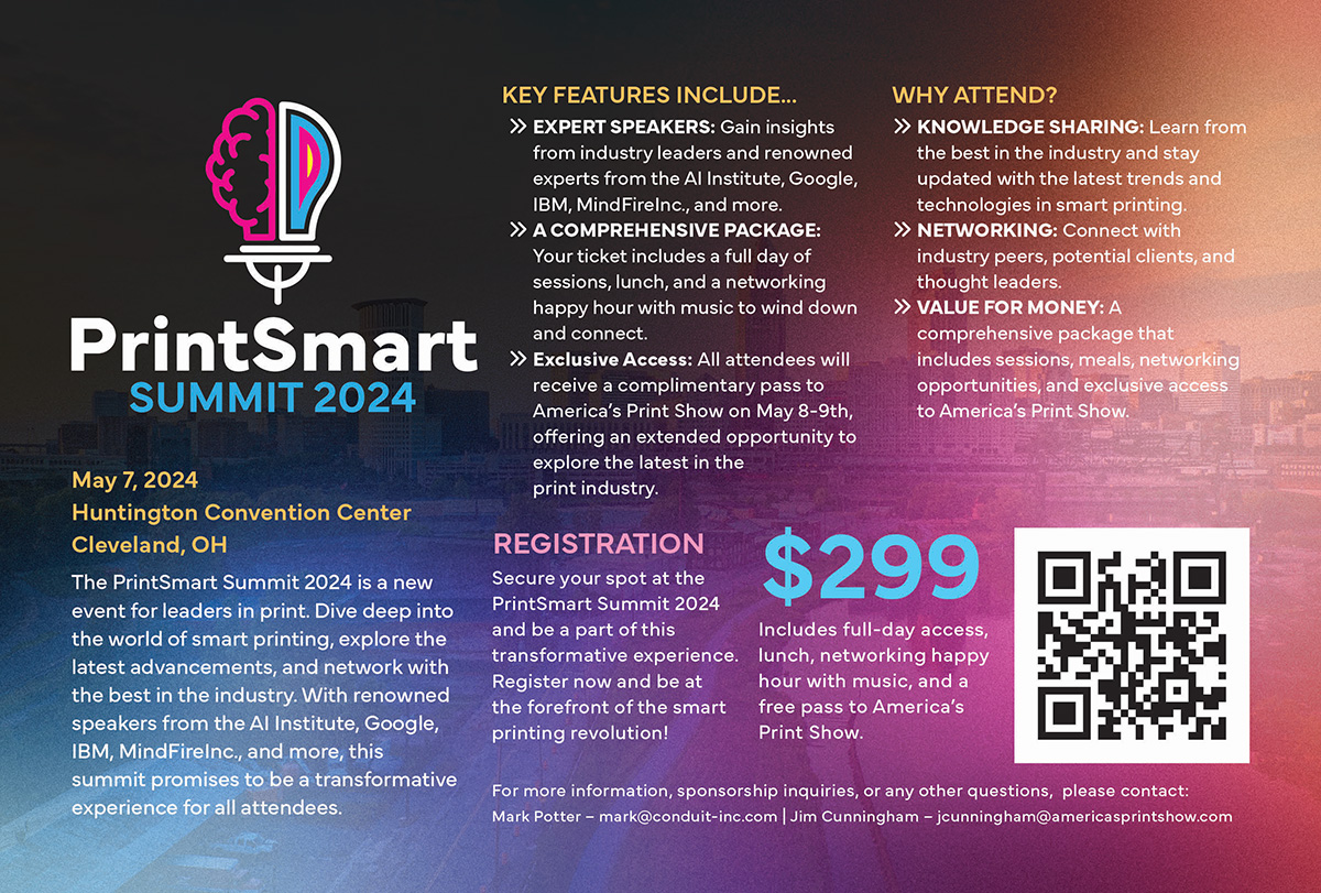 PrintSmart Summit 2024 May 7, 2024 at the Huntington Convention Center, Cleveland, OH